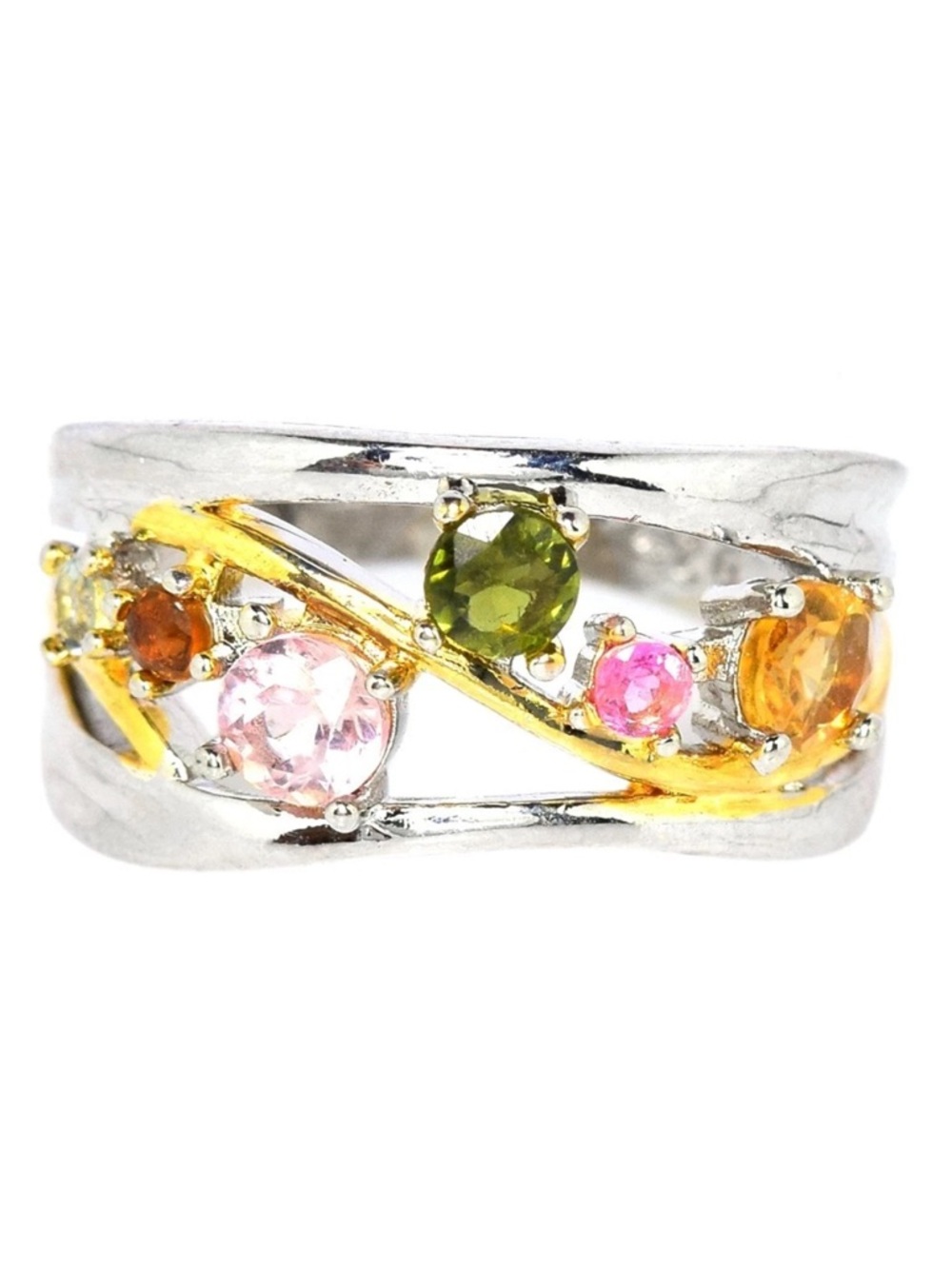 Stunning Two Toned Multi colored Tourmaline in 925 Sterling Silver Ring Sz 5.75